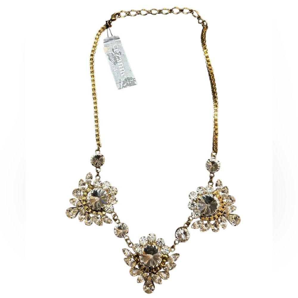 Cezanne Glass Rhinestone Short Collar Gold Box Link Chain Statement Necklace NWT